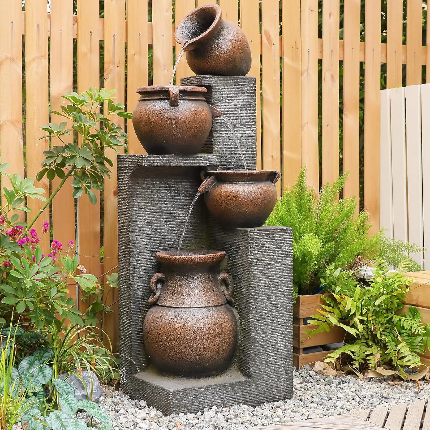 Elegant Tiered Water Fountain with Illuminating Lights for Outdoors - Ky Ky Kiwi