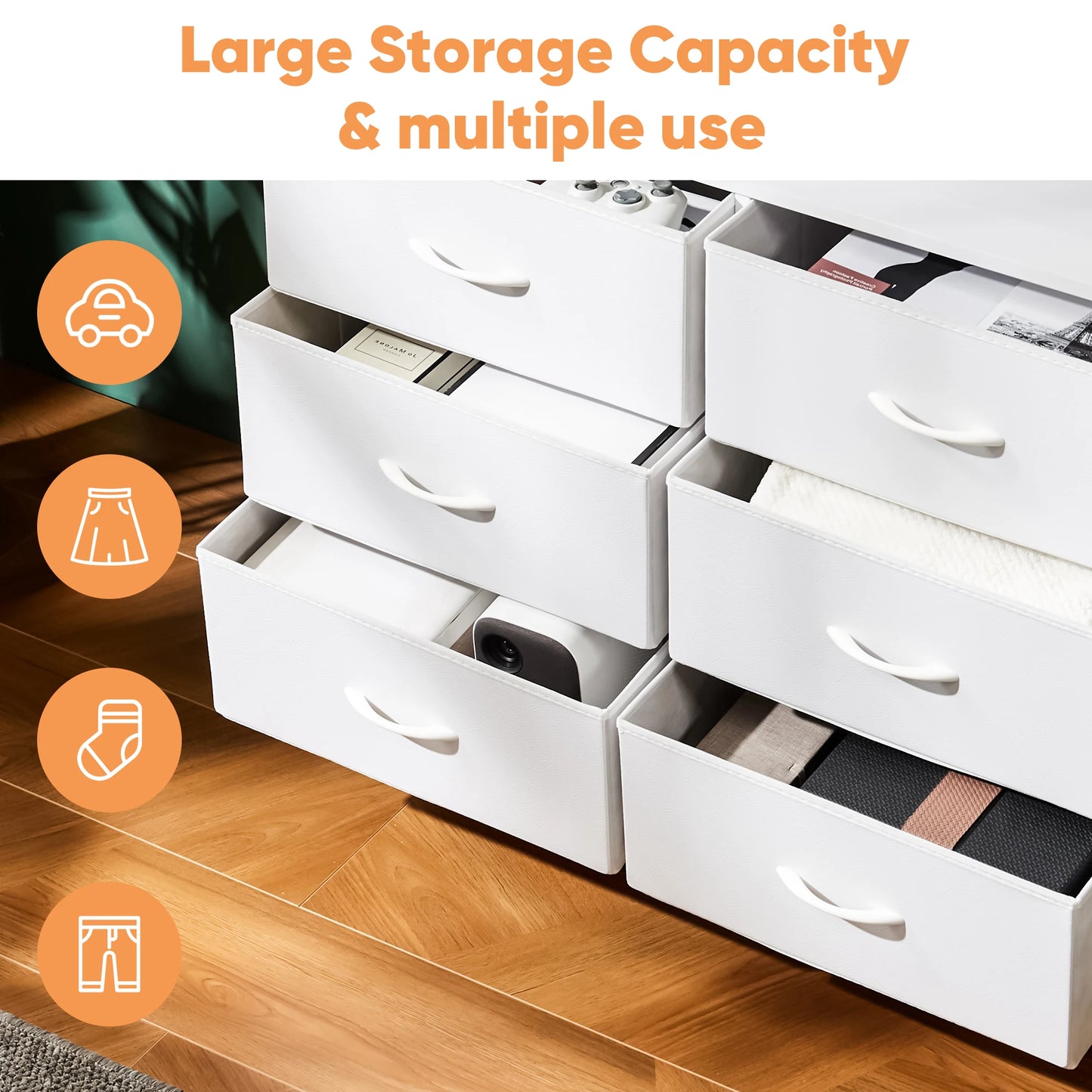 JHK Children's Bedroom Wardrobe With 8 Fabric Drawer Storage - Ky Ky Kiwi