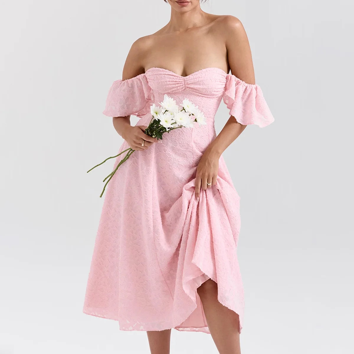 Avrilyaan Short Puff Sleeves Off Shoulder Backless Sexy Dress Women 2025 Elegant Party Dress Jacquard Long Summer Dress Vestidos