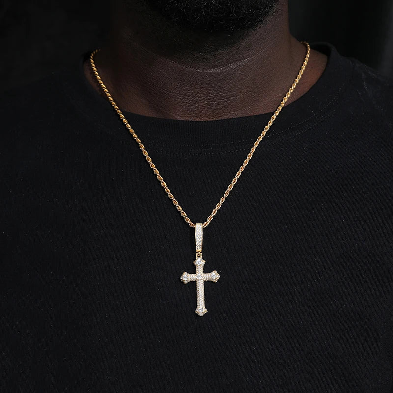 Unisex S925 Moissanite Cross Pendant Necklace for Hip Hop Style - Ky Ky Kiwi