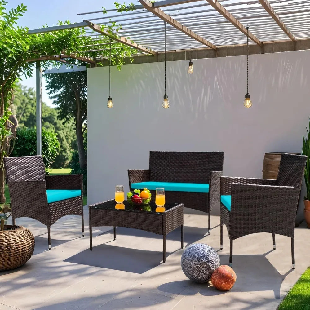 Patio Conversation Set Four Pieces Outdoor Wicker Rattan Chairs - Ky Ky Kiwi