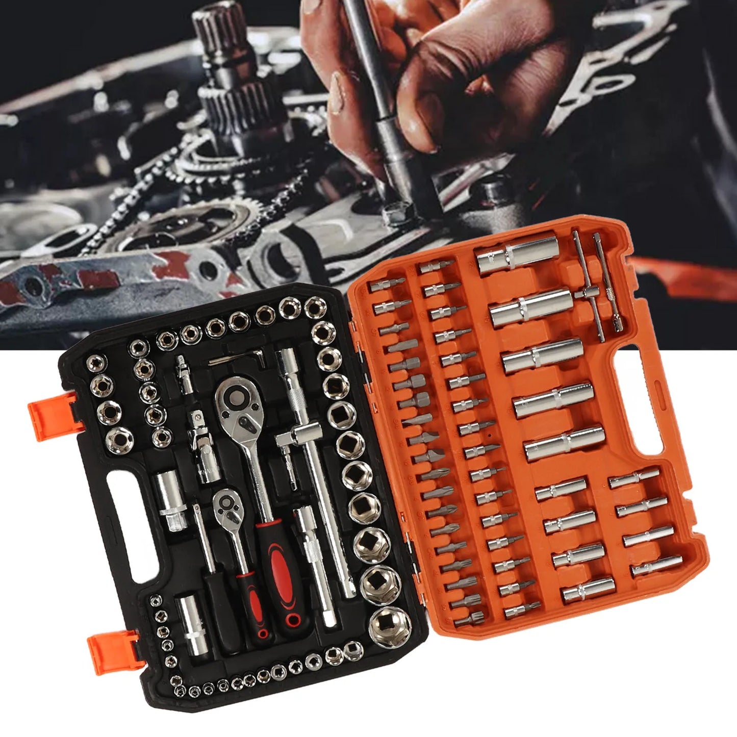 New 108Pcs Multi Function Car Socket Ratchet Wrench Wheel Auto Mechanic Manual Torque Tool Kit Home Repair Tool Box Auto