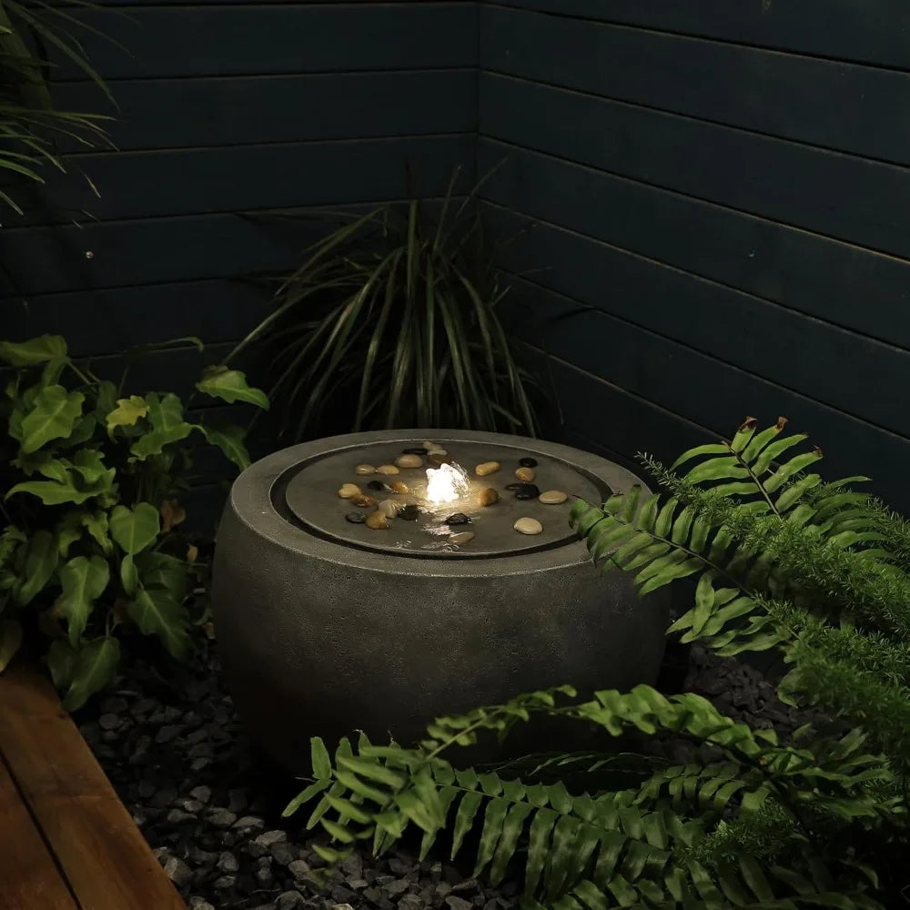 Outdoor Water Fountain With Lights And Pebbles For Gardens - Ky Ky Kiwi