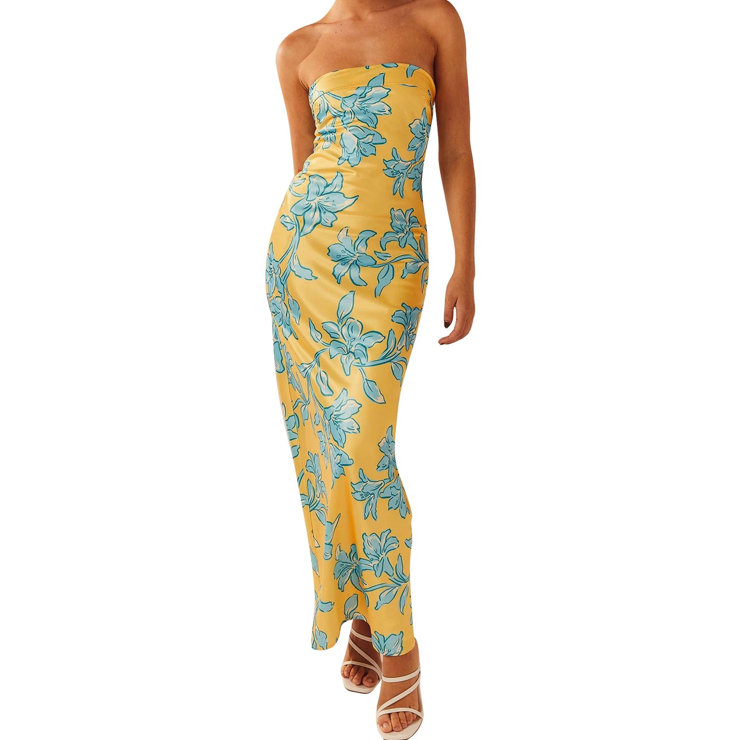 Elegant Off-Shoulder Maxi Dress with Vibrant Floral Pattern and Sleeveless Design Perfect for Summer Events and Parties