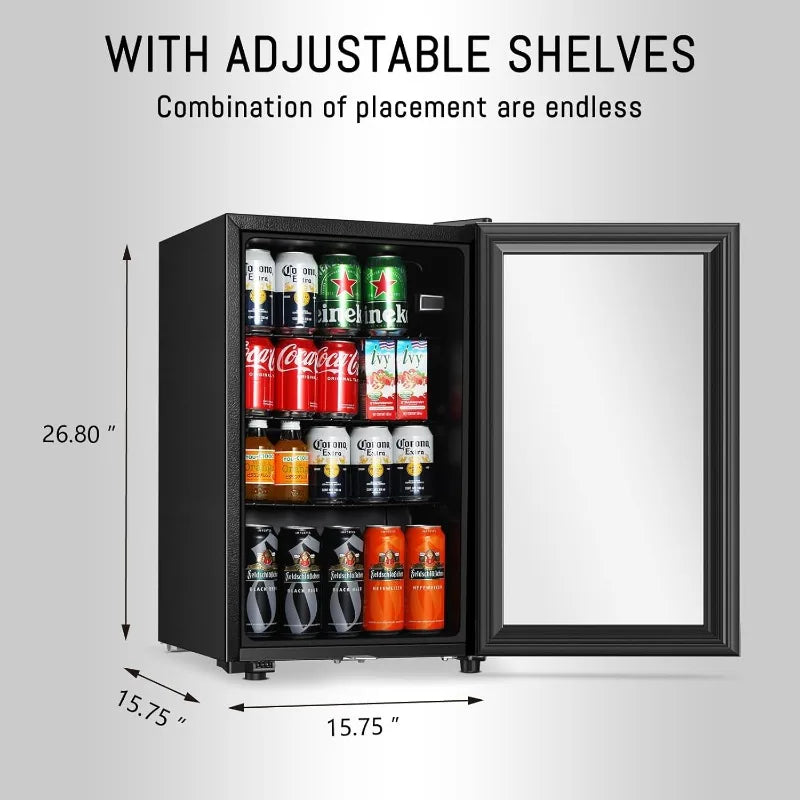 Beverage Refrigerator With 80 Can,Freestanding Beverage Cooler For Office, Home|Double Glass Door&Adjustable Shelving