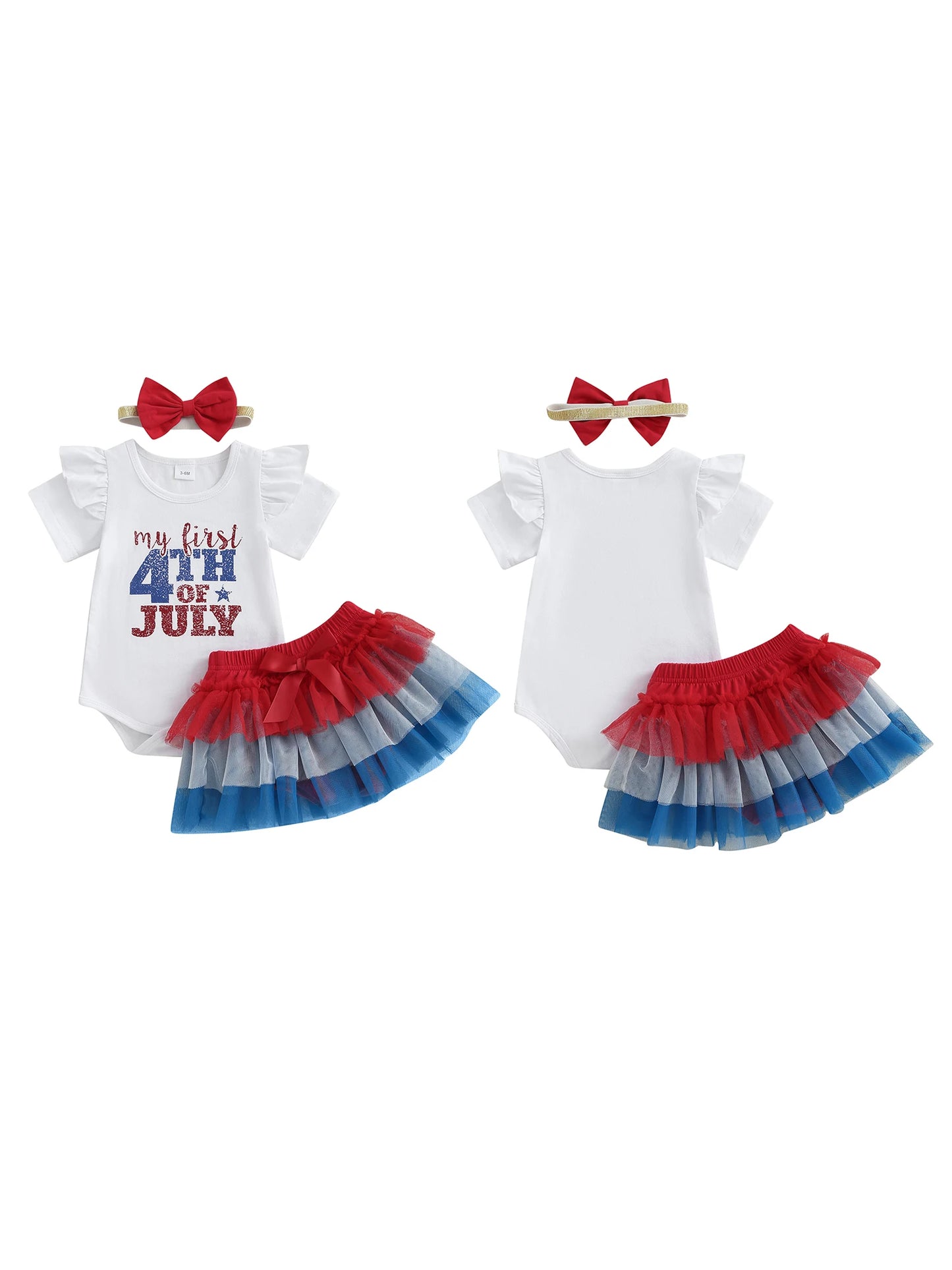 Toddler Girls Patriotic American Flag Romper Dress Set - Ky Ky Kiwi