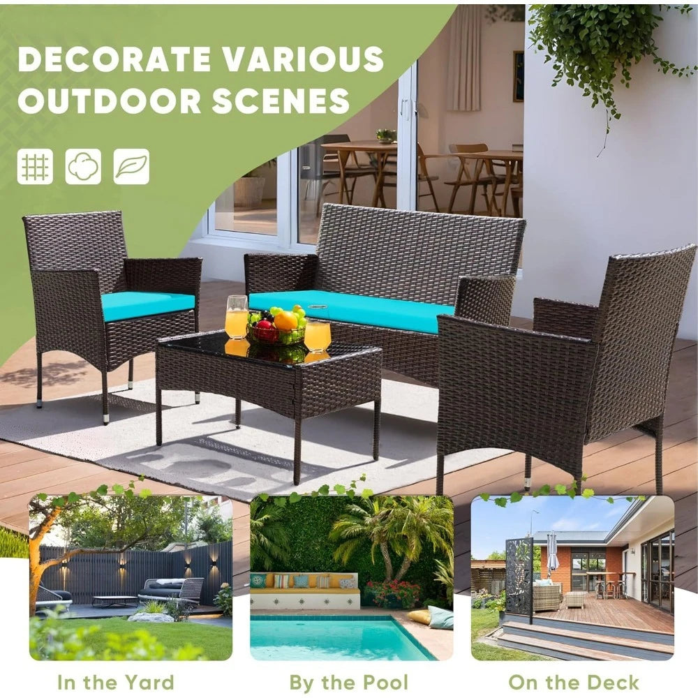 Patio Conversation Set Four Pieces Outdoor Wicker Rattan Chairs - Ky Ky Kiwi