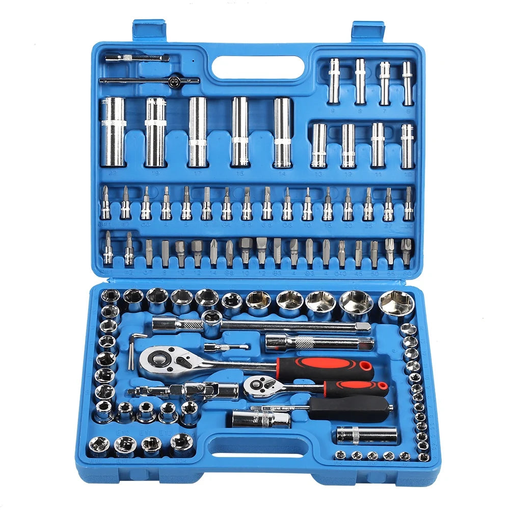 108Pcs Ratchet Wrench Socket Set 1/4in 1/2in CR40 Steel Socket Set Tool Case + Box Hand Tool Kits