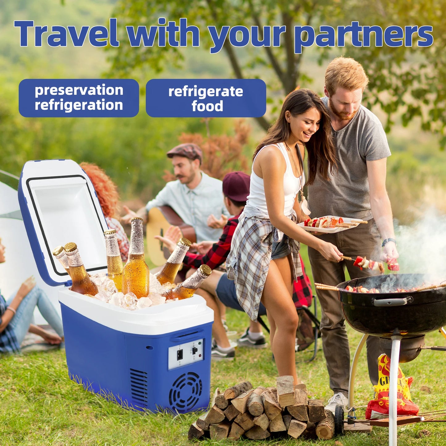 iceBlue Camping Portable Mini Fridge, 7L/9Can Home Car Dual-sue Refrigerator Cooler with DC 12V Cigarette Lighter Power Socket