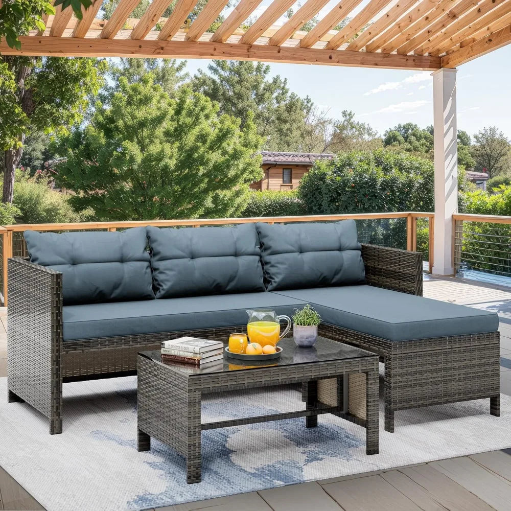 Waterproof Outdoor Sectional Sofa with Glass Table for Patios - Ky Ky Kiwi