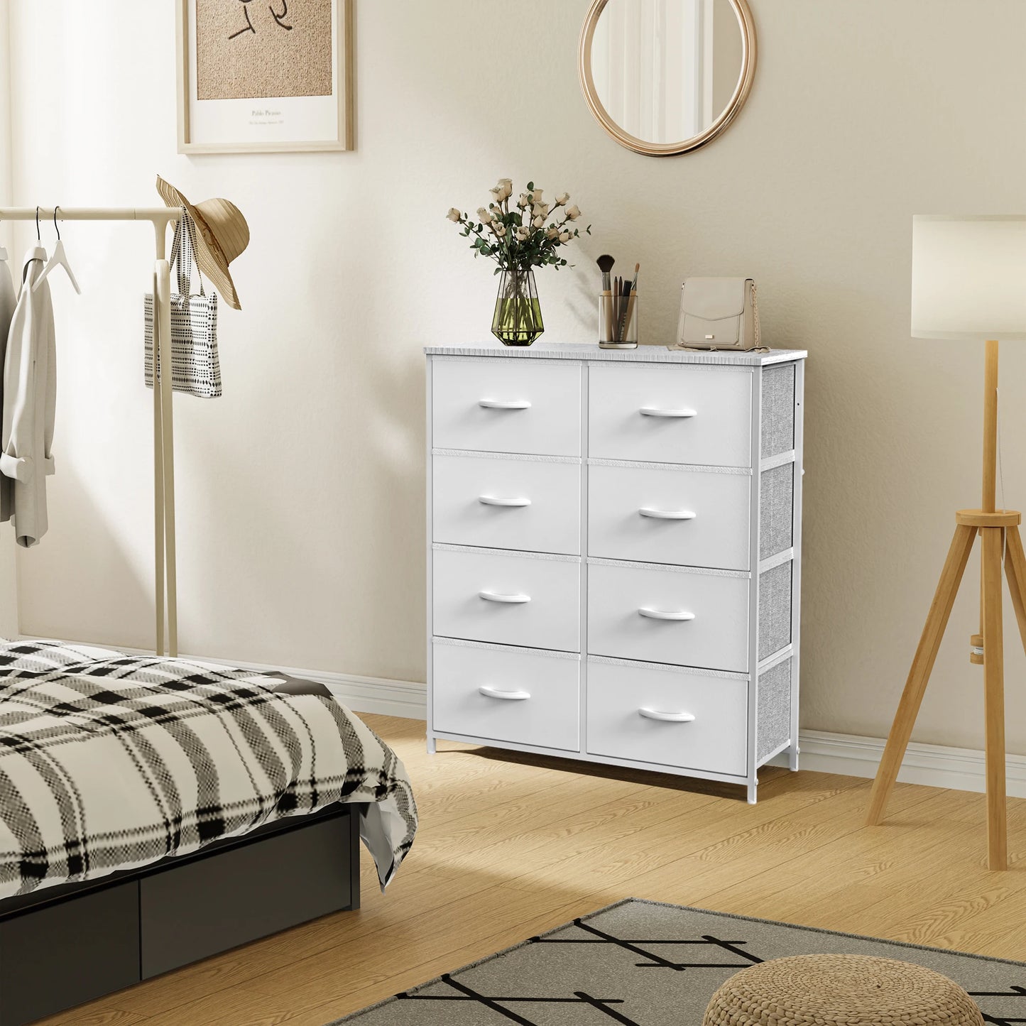 JHK Children's Bedroom Wardrobe With 8 Fabric Drawer Storage - Ky Ky Kiwi