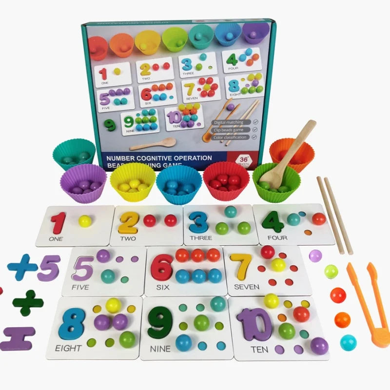 Montessori Wooden Counting Bead Math Toy - Number Matching & Arithmetic Game for Preschoolers Ages 3-5,Fine Motor Skill Learning