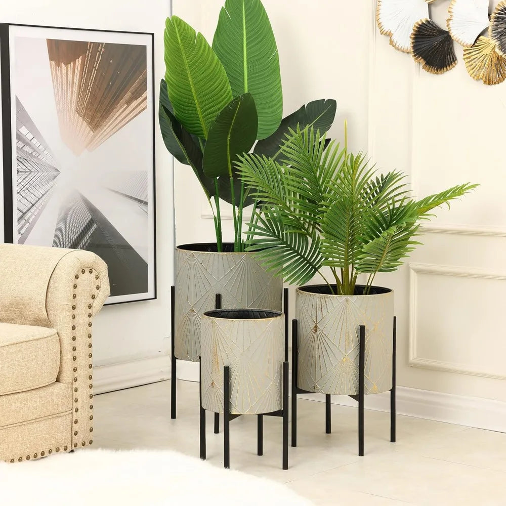 Modern Decorative Metal Planters Set for Indoor Plants - Ky Ky Kiwi