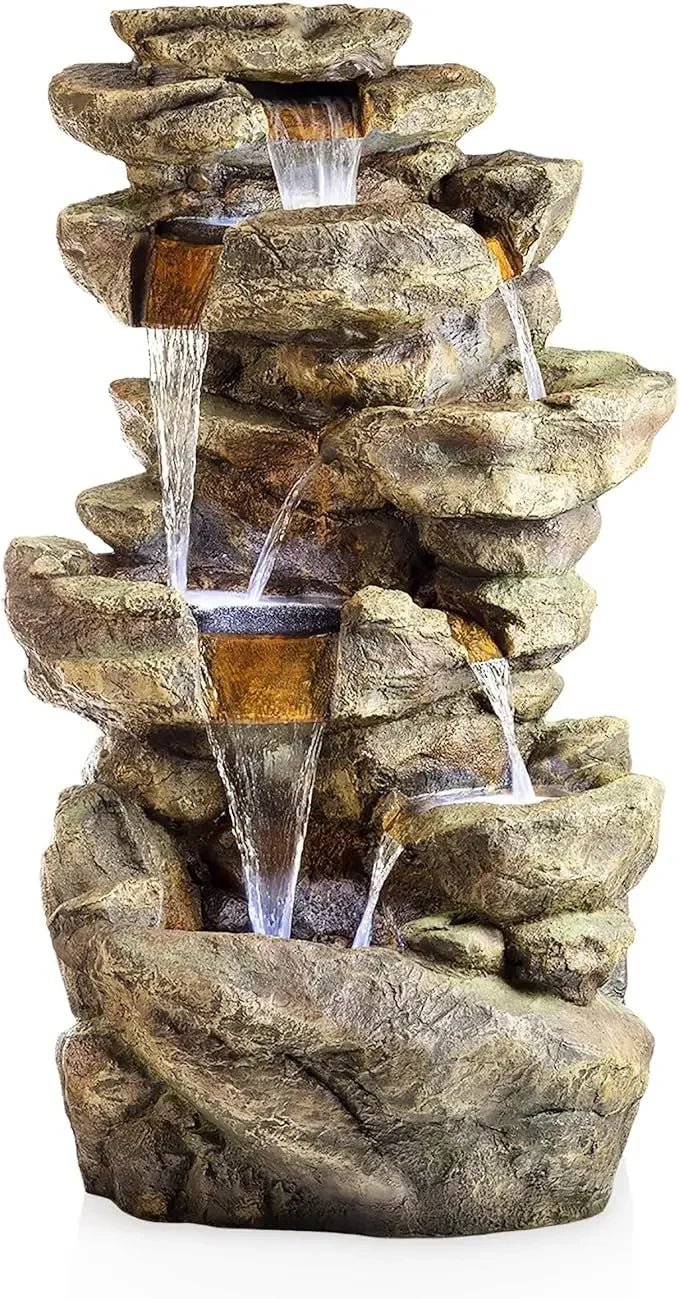 Outdoor Six-Story Fountain with LED Lights for Elegant Gardens - Ky Ky Kiwi
