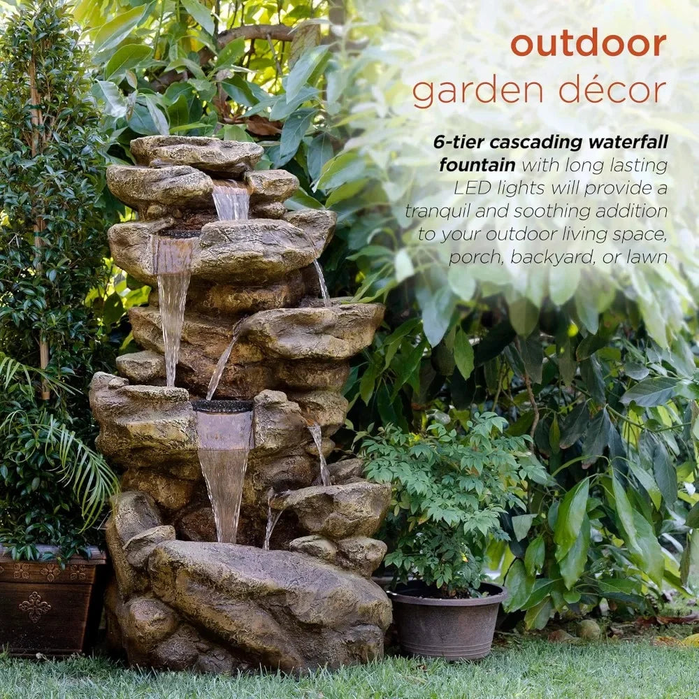 Outdoor Six-Story Fountain with LED Lights for Elegant Gardens - Ky Ky Kiwi