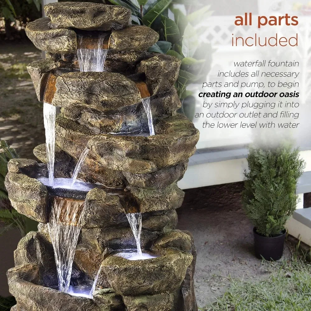 Outdoor Six-Story Fountain with LED Lights for Elegant Gardens - Ky Ky Kiwi