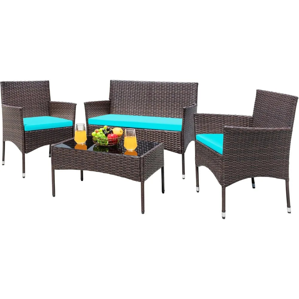 Patio Conversation Set Four Pieces Outdoor Wicker Rattan Chairs - Ky Ky Kiwi