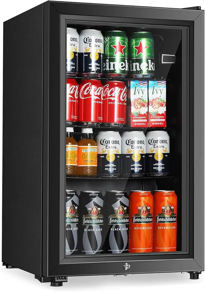 Beverage Refrigerator With 80 Can,Freestanding Beverage Cooler For Office, Home|Double Glass Door&Adjustable Shelving