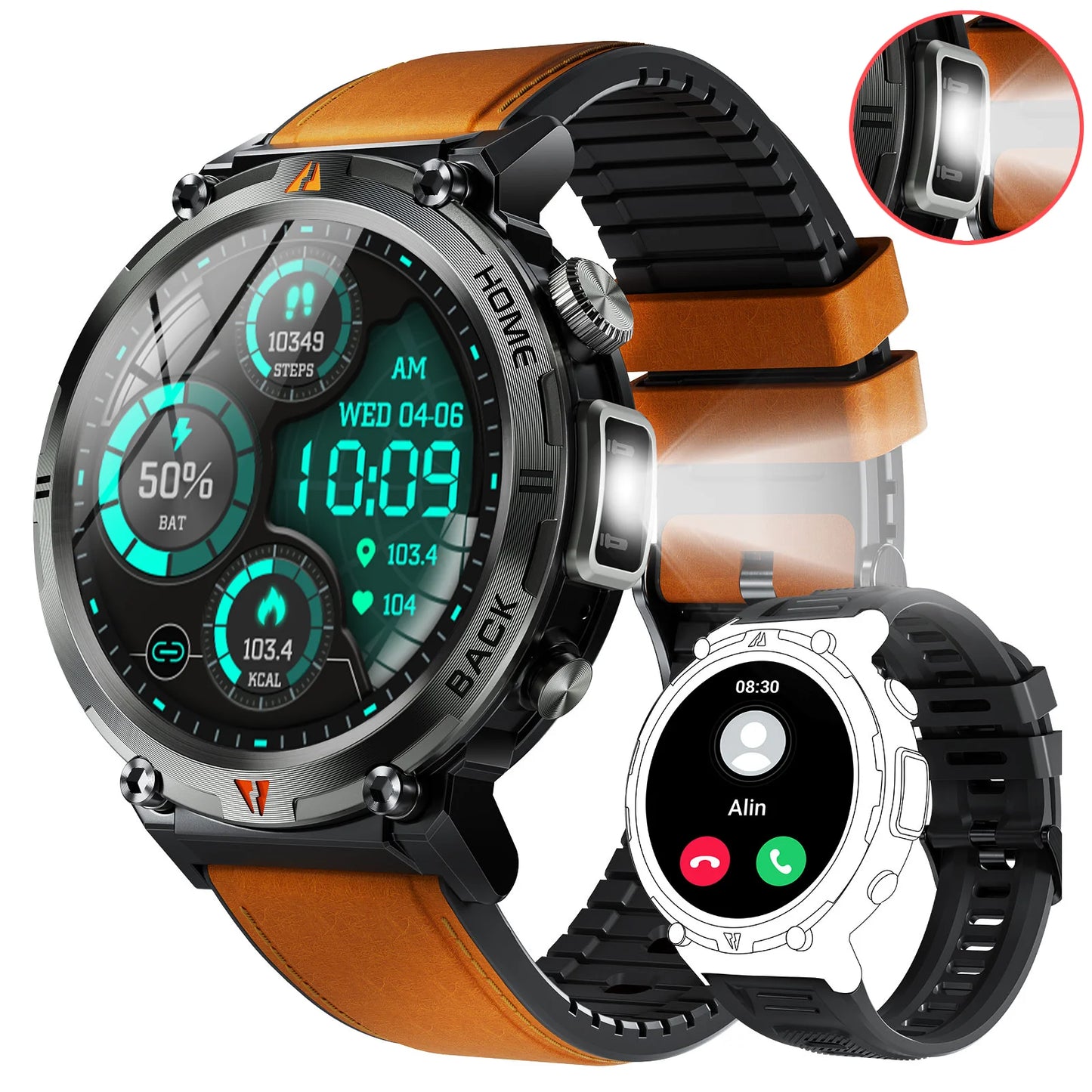 EIGIIS 2024 New KE3 Bluetooth Call Smart Watch Men Full Touch Screen Health Monitor Clock With Flashlight For IOS Android