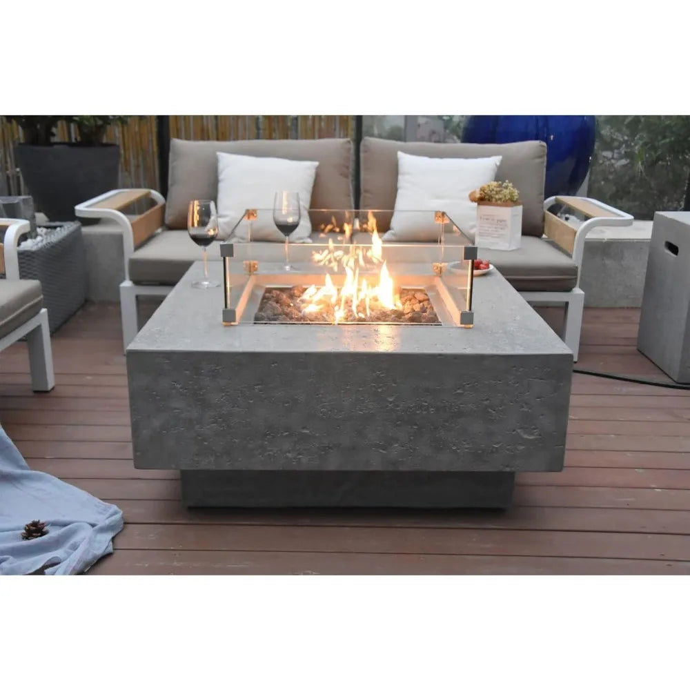Modern Outdoor Concrete Fire Pit with Lava Rocks for Patio - Ky Ky Kiwi