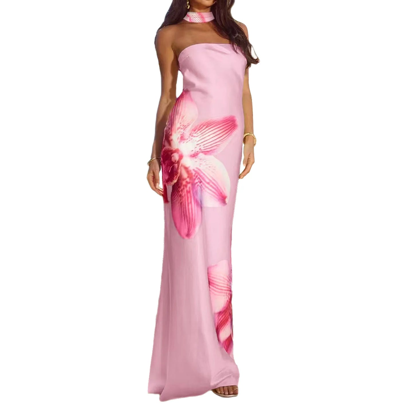 Elegant Off-Shoulder Maxi Dress with Floral Print and Matching Shawl Women s Sleeveless Summer Gown for Special Occasions