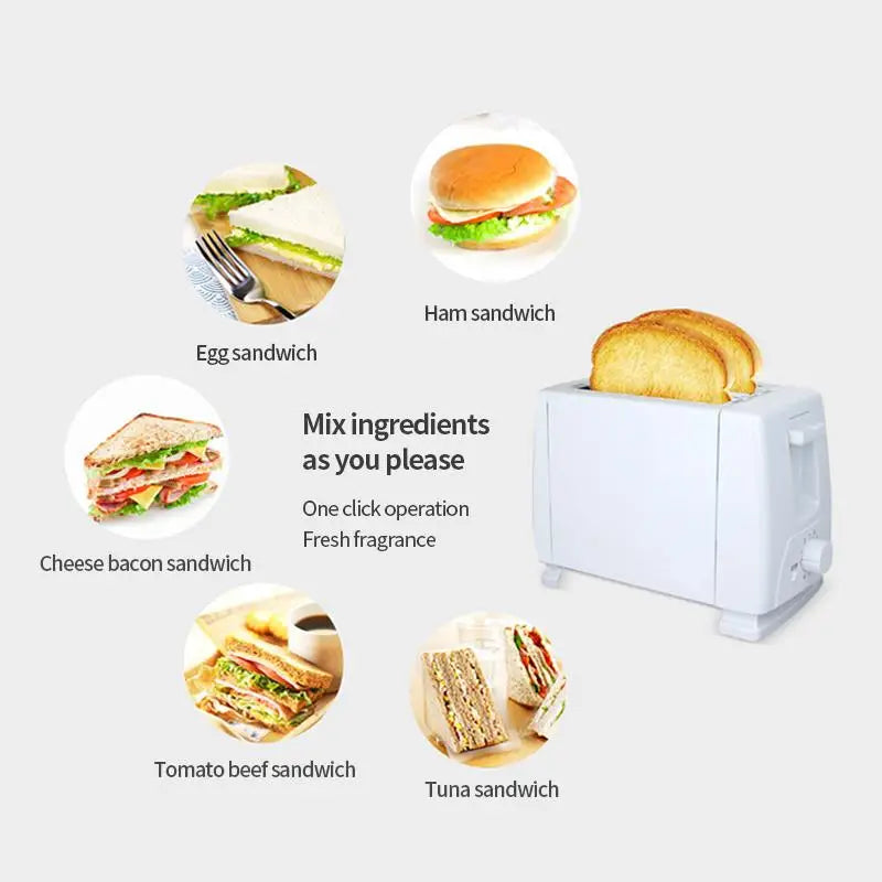 Automatic 2 Slices Toaster Removable Crumb Tray Electric Sandwich Breakfast Maker Pop Up 650W Kitchen Appliances