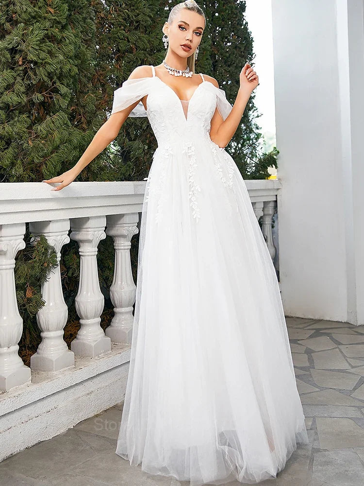 2025 Elegant Wedding Dresses For Women Spaghetti Strap Neck Sleeveless Bride Dress Lace Wedding Dresses For Woman Elegant