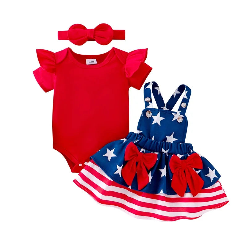 Toddler Girls Independence Day Clothing Set with Headband Outfit - Ky Ky Kiwi
