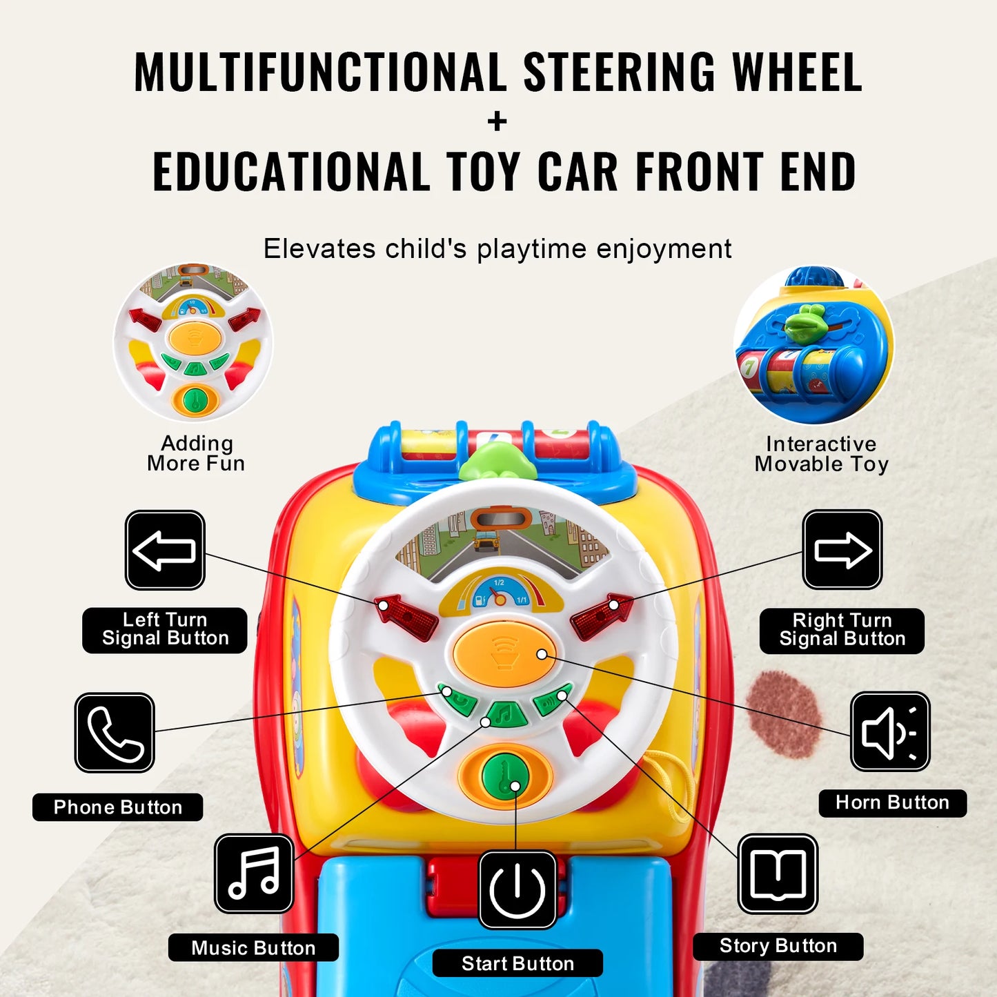 VEVOR Toddler Ride On Push Car Sit to Stand Kids Ride On Toy Car with Music Steering Wheel Seat Storage for Toddlers Ages 1-3