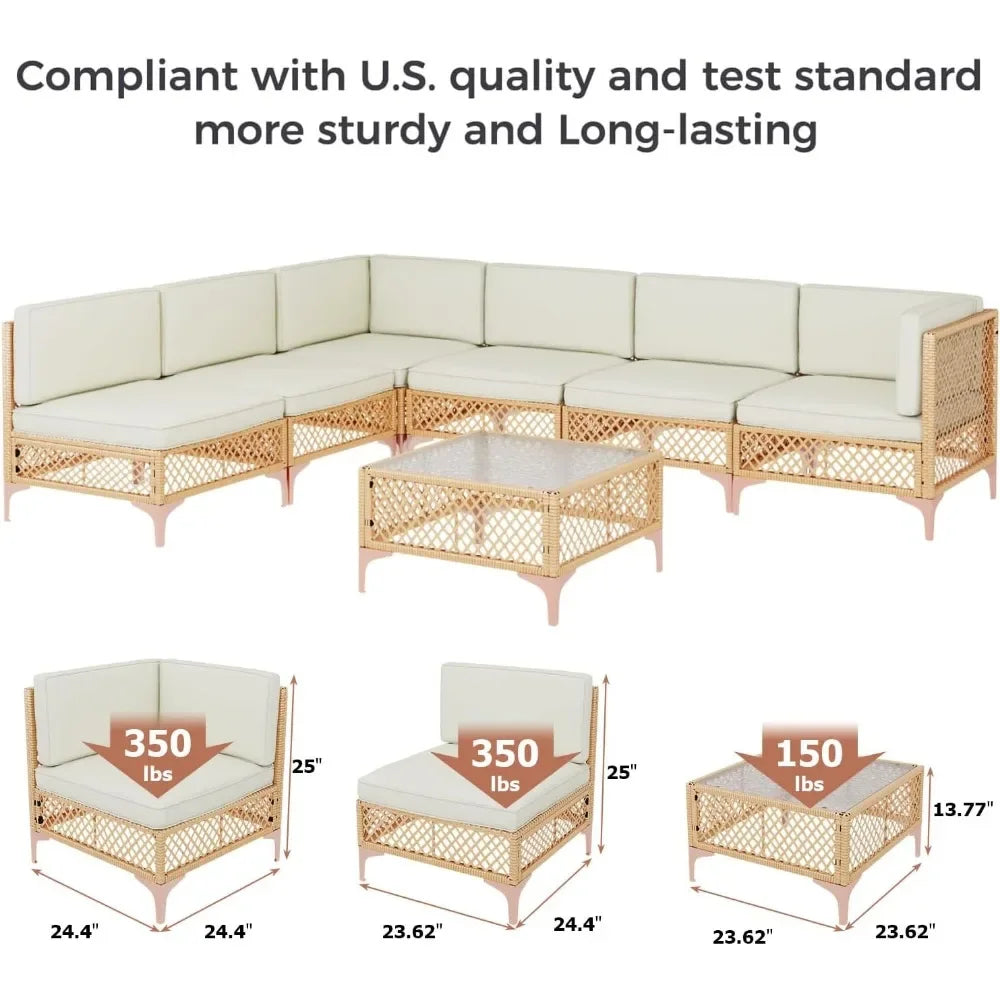 Luxury Wicker Outdoor Patio Furniture Set with Cushions and Table - Ky Ky Kiwi