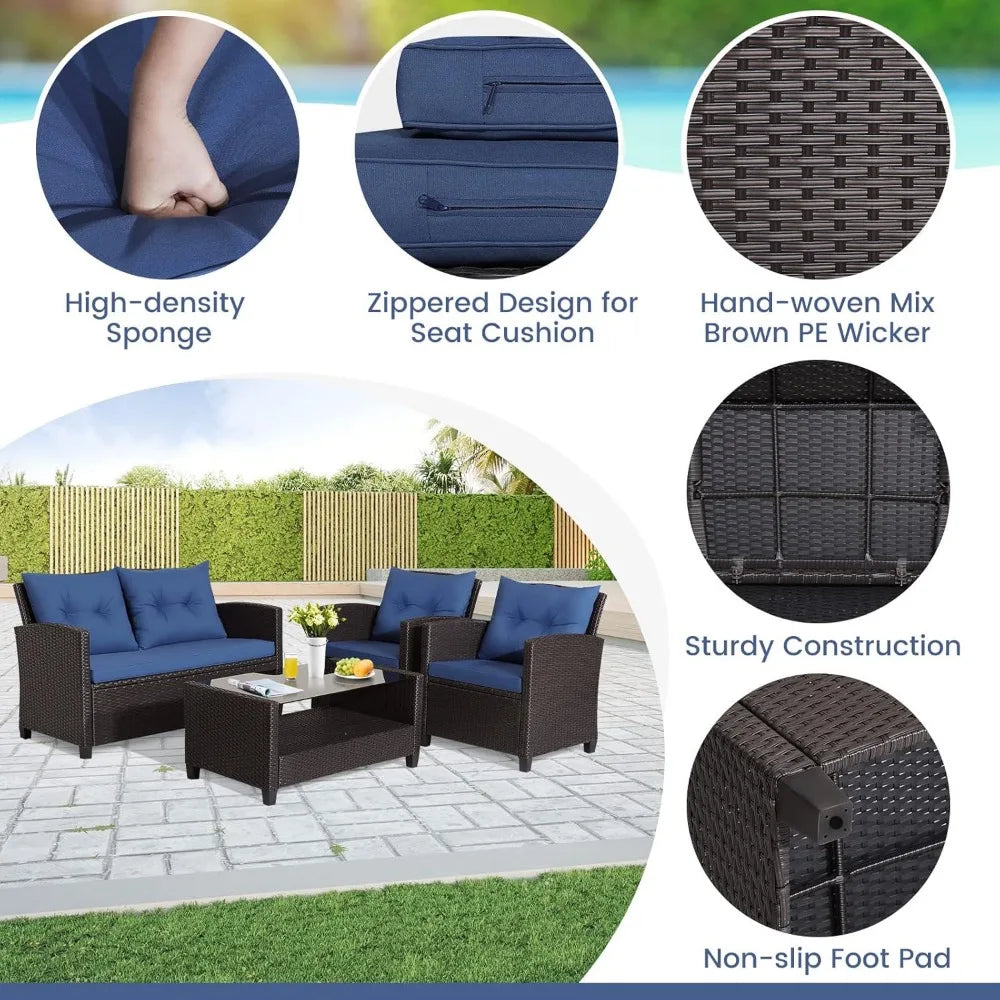 Outdoor PE Rattan Patio Furniture Set with Coffee Table - Ky Ky Kiwi