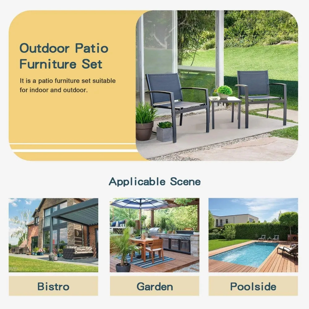 Modern Outdoor Patio Conversation Bistro Set with Coffee Table - Ky Ky Kiwi