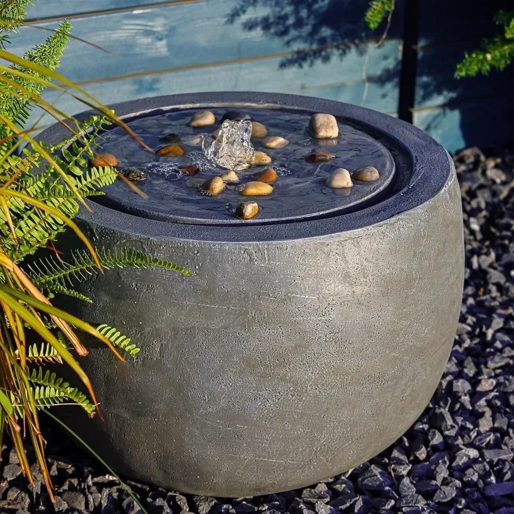 Outdoor Water Fountain With Lights And Pebbles For Gardens - Ky Ky Kiwi