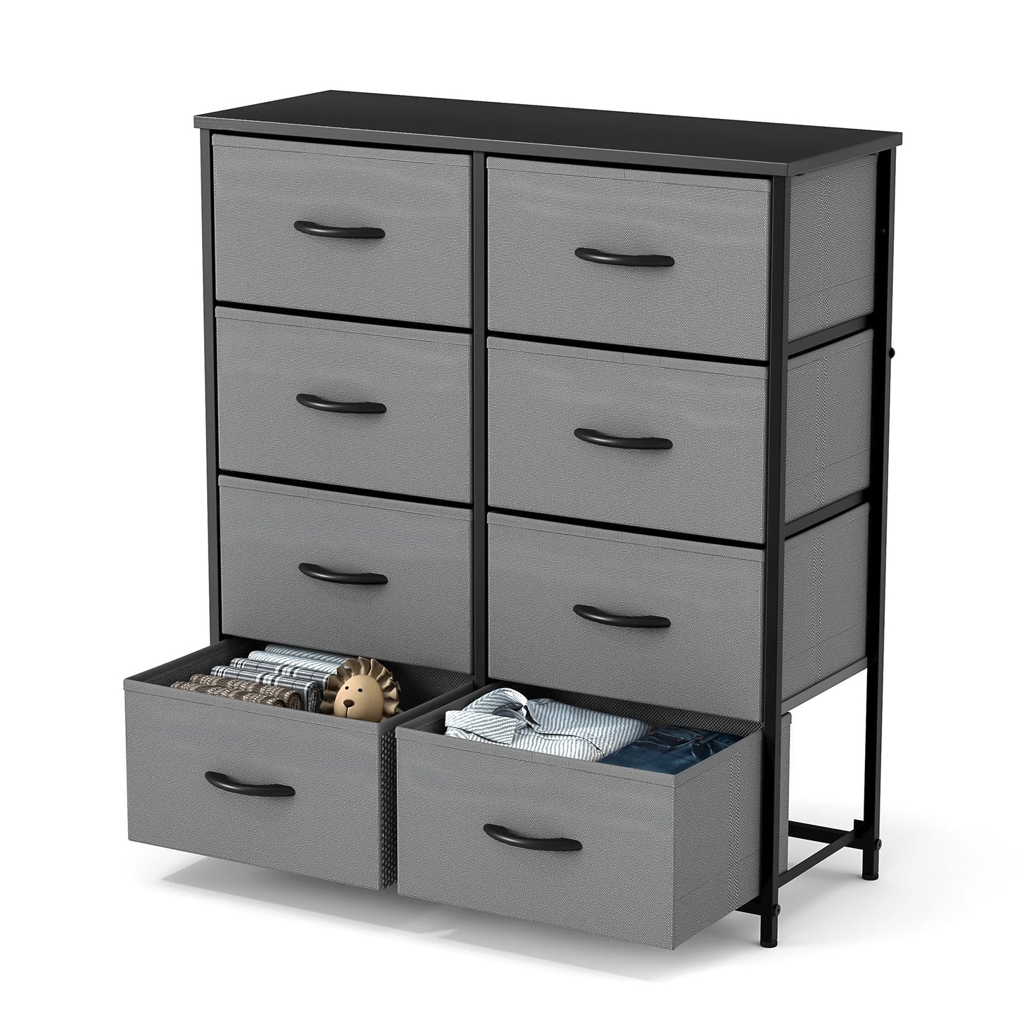 JHK Children's Bedroom Wardrobe With 8 Fabric Drawer Storage - Ky Ky Kiwi