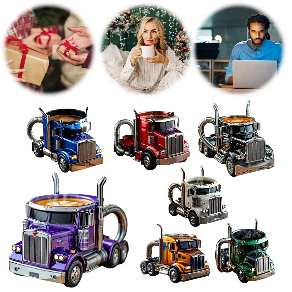 1PCS Creative Truck Design Coffee Mug 11 Ounces Semi-trailer Water Cup Desktop Home Kitchen Semi Truck Coffee Cup Ornament