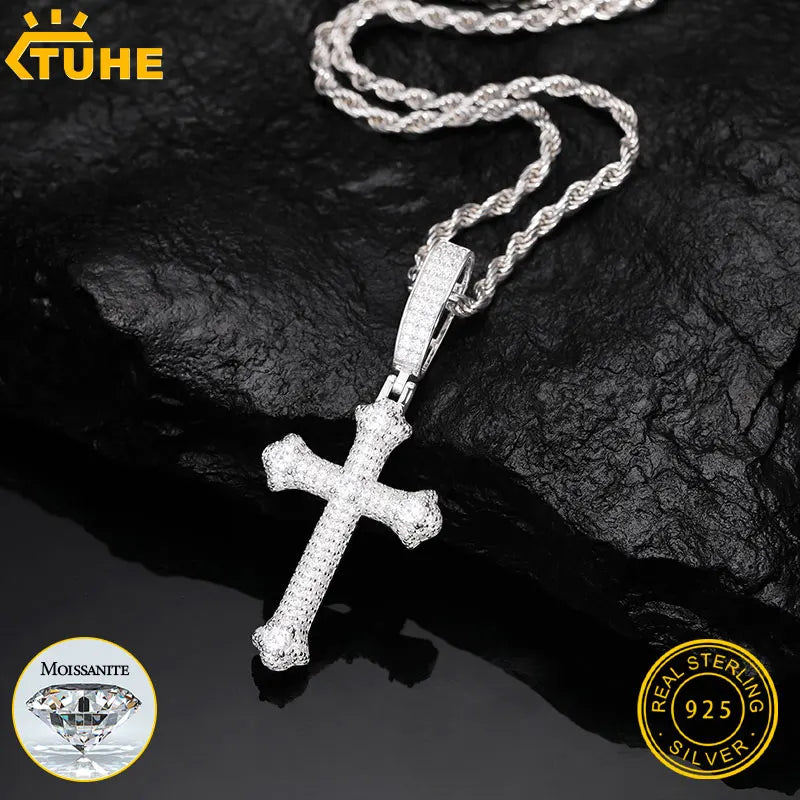 Unisex S925 Moissanite Cross Pendant Necklace for Hip Hop Style - Ky Ky Kiwi