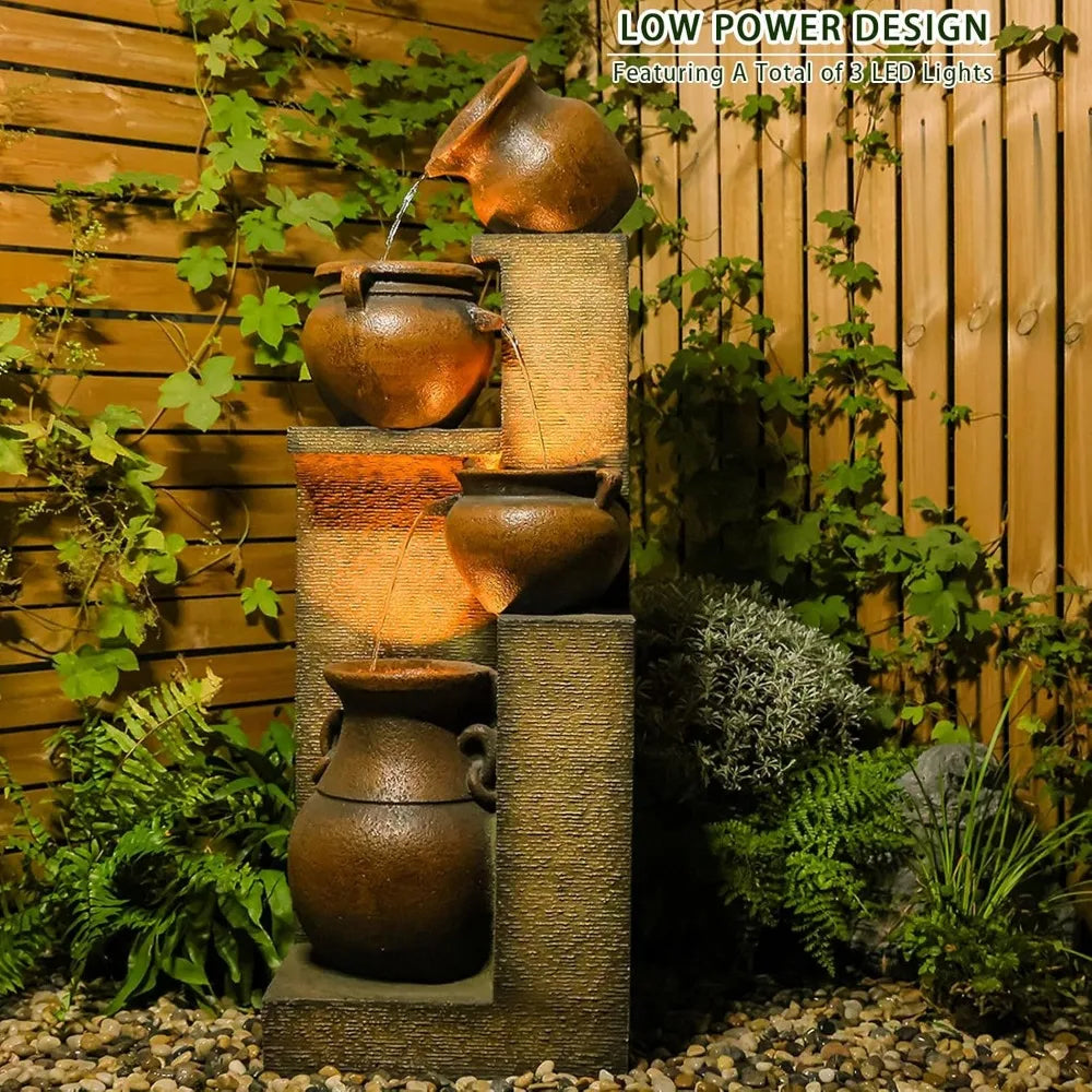 Elegant Tiered Water Fountain with Illuminating Lights for Outdoors - Ky Ky Kiwi