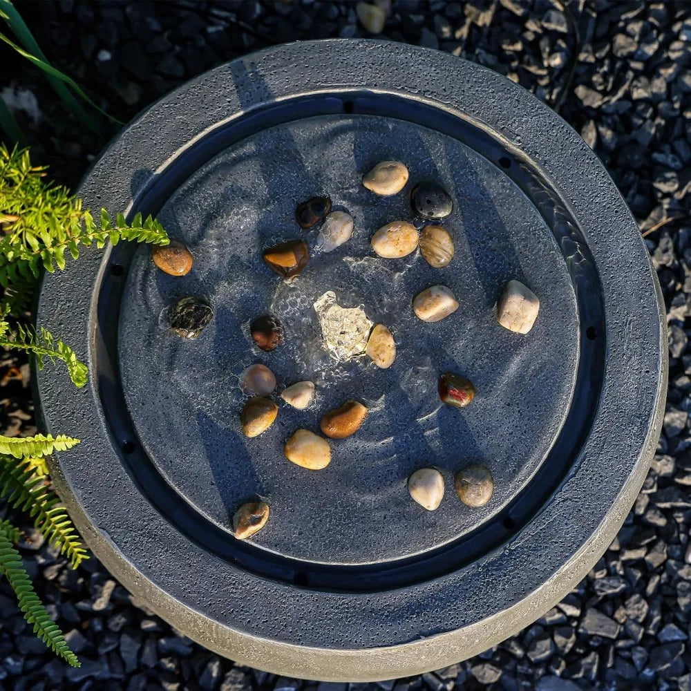 Outdoor Water Fountain With Lights And Pebbles For Gardens - Ky Ky Kiwi