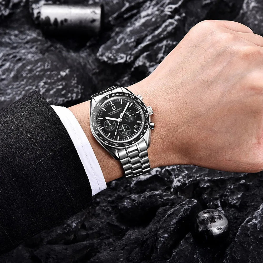 PAGANI DESIGN 2025 New Moon Men's Watches Luxury Quartz Watch For Men AR Sapphire Glass 100M Waterproof Wristwatch Chronograph