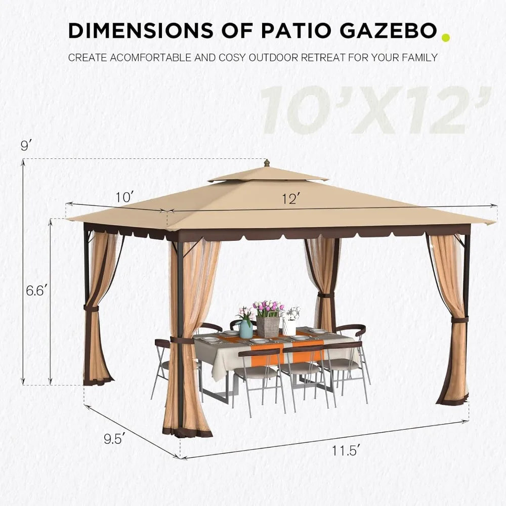 Outdoor Patio Gazebo with Mosquito Netting and Sturdy Frame - Ky Ky Kiwi