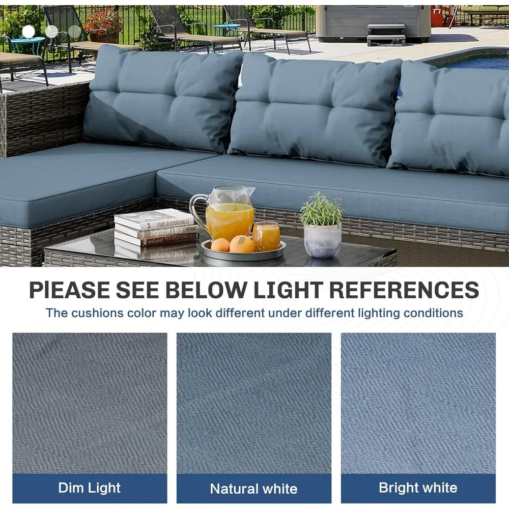 Waterproof Outdoor Sectional Sofa with Cushion and Glass Table - Ky Ky Kiwi