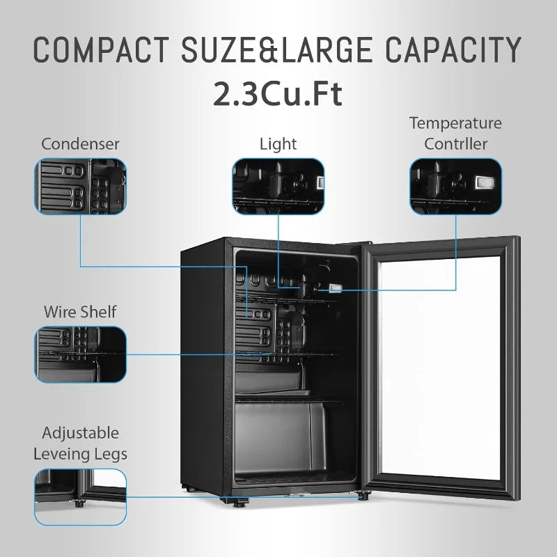 Beverage Refrigerator With 80 Can,Freestanding Beverage Cooler For Office, Home|Double Glass Door&Adjustable Shelving
