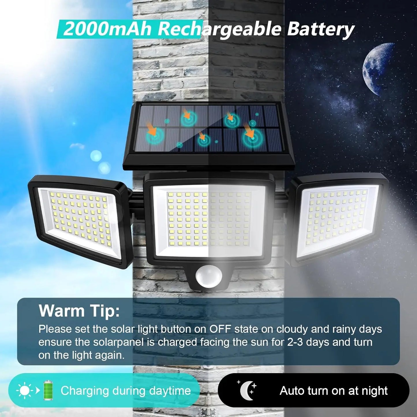 Outdoor Solar Motion Sensor Triple Head Security Light - Ky Ky Kiwi