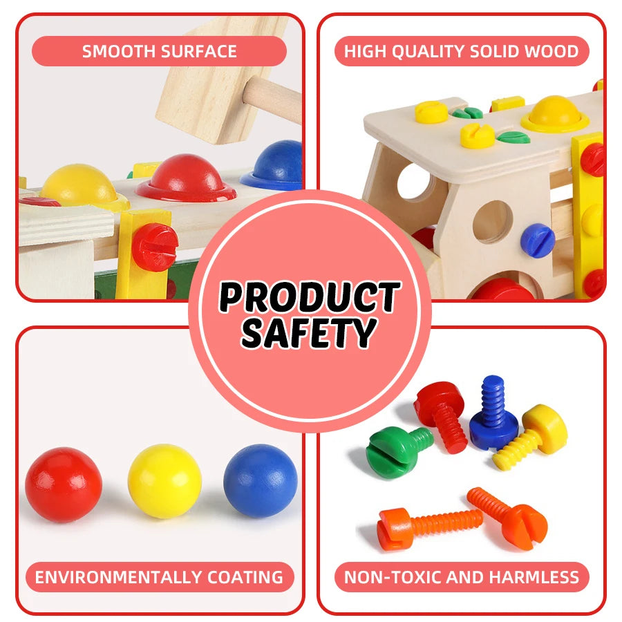 Wooden Screw Car Toys Montessori Toys Screws Nuts Assembly Disassembly Baby Puzzle Set Simulated Carpenter Building Tools Game