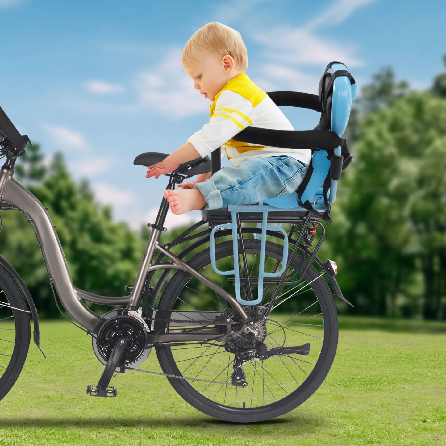 Bike Seat for Kids, Rear Soft Child Saddle Back Attachment for Adult Bicycle, Blue