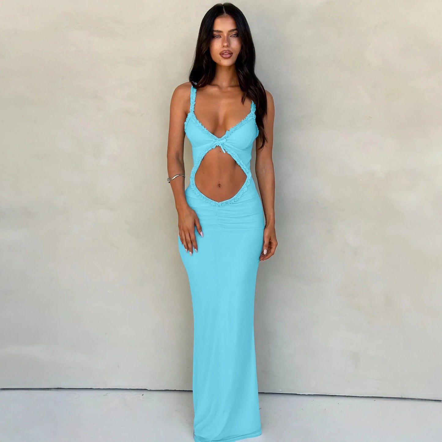 Fashion Backless Cutout Dresses Sexy Beachwear Dresses Birthday Party Midnight Clubwear Solid Color Sleeveless Women Dresses