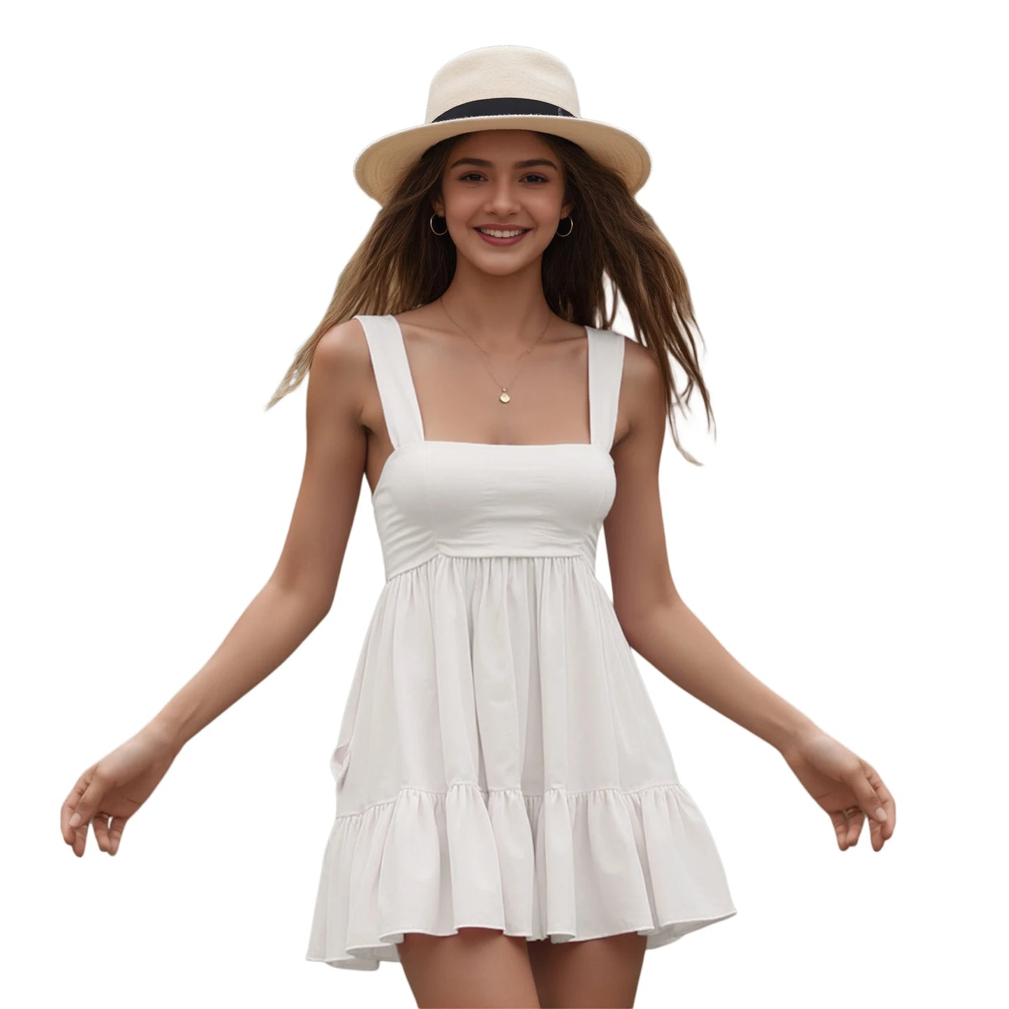 Women s Elegant Sleeveless V-Neck Ruffle Tiered Mini Dress with Open Back and Pockets - Chic A-Line Summer Dress