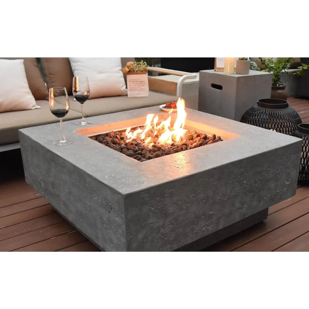 Modern Outdoor Concrete Fire Pit with Lava Rocks for Patio - Ky Ky Kiwi