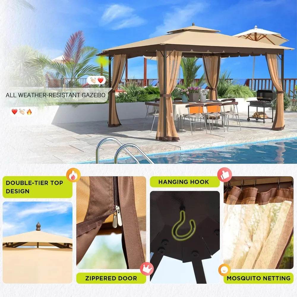 Outdoor Patio Gazebo with Mosquito Netting and Sturdy Frame - Ky Ky Kiwi