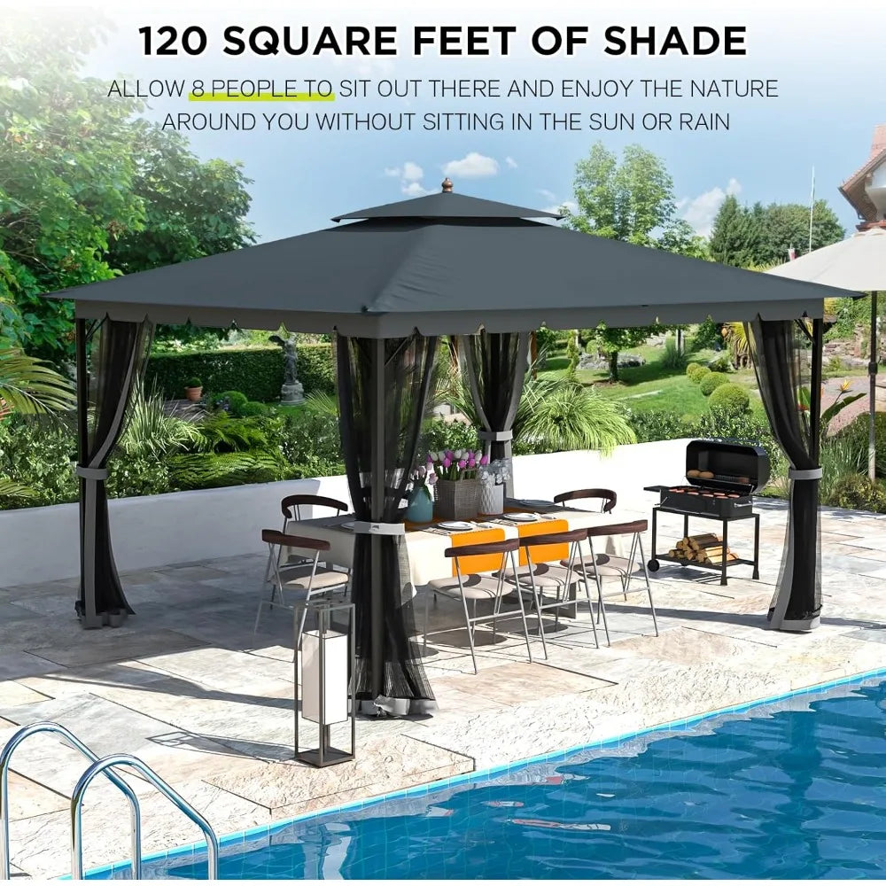 Sturdy Metal Outdoor Gazebo with Mosquito Netting and Canopy - Ky Ky Kiwi